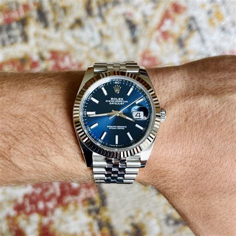 rolex datejust 41 blue dial fluted bezel roman numerals|rolex datejust 41mm pre owned.